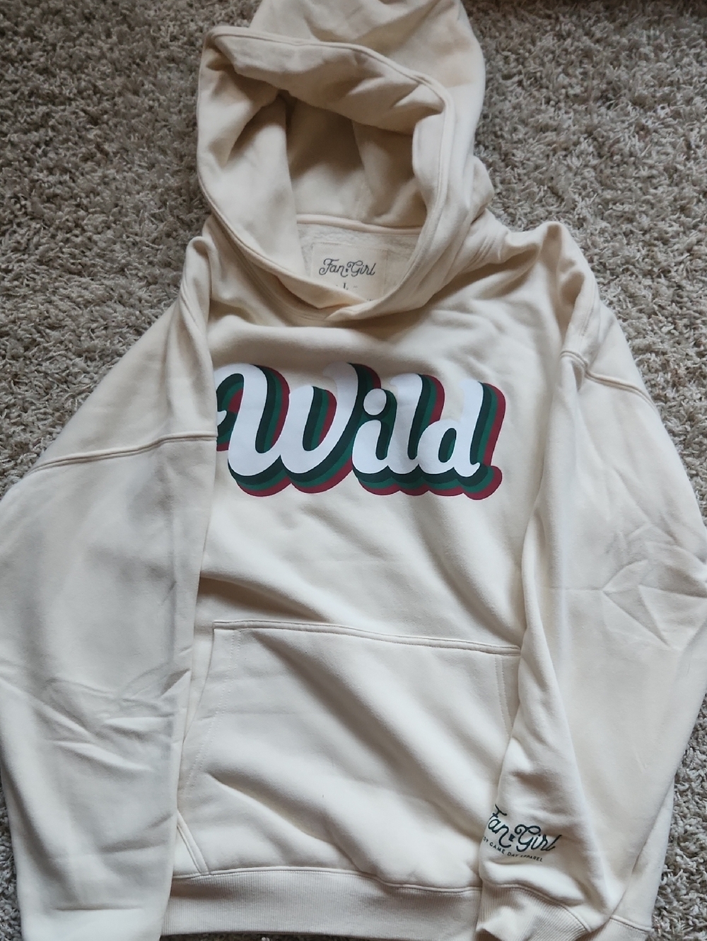 FANG Cream Hoodie with Green and Red Accent Graphic